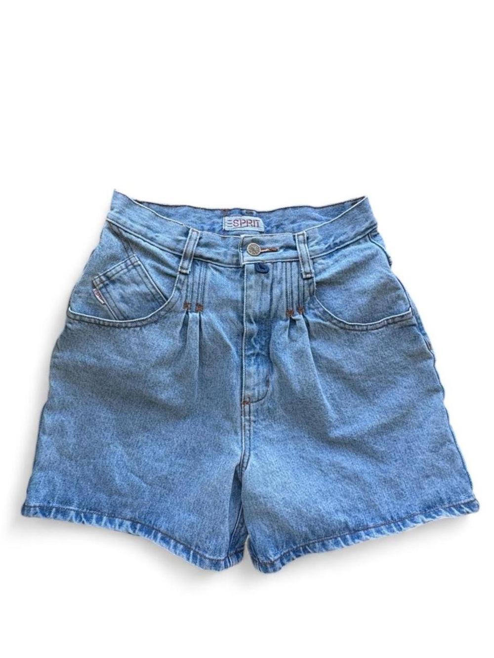 Vtg Esprit High-Waist Blue Denim Shorts 7 24” Light Wash Boho Western Pleated